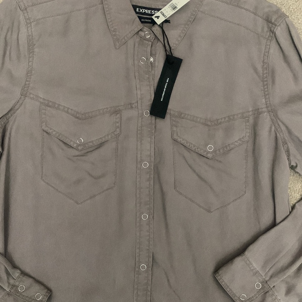 Taupe Button Up Top - Picture 3 of 5